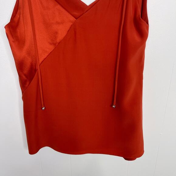 New Prabal Gurung Silk VNeck Asymmetrical Tank Top with Tie Ups Rust Orange 4 - Picture 8 of 12